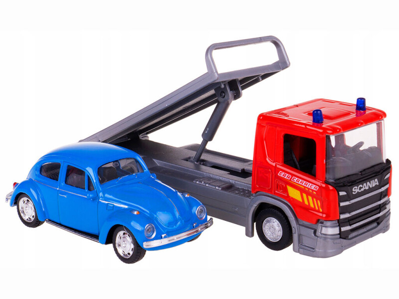 Welly odtahovka Scania P320 + Volkswagen Beetle 1:43